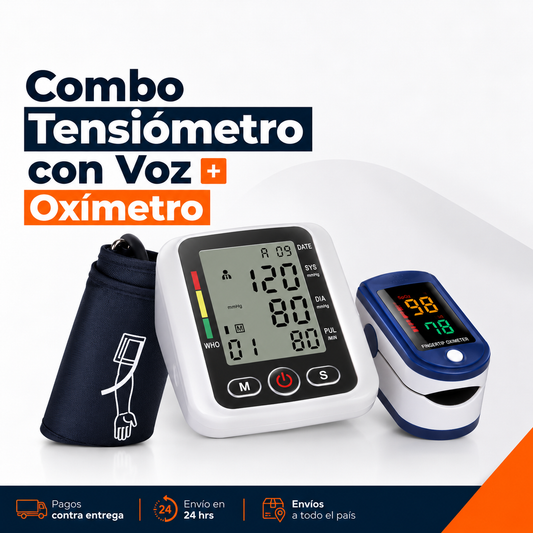 Combo Tensiómetro Digital con Altavoz + Oxímetro de Pulso