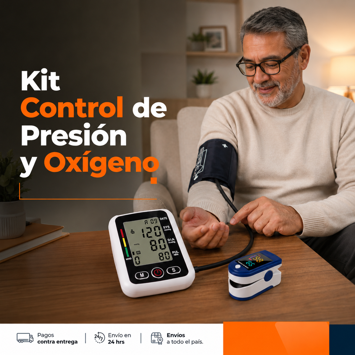 Combo Tensiómetro Digital con Altavoz + Oxímetro de Pulso