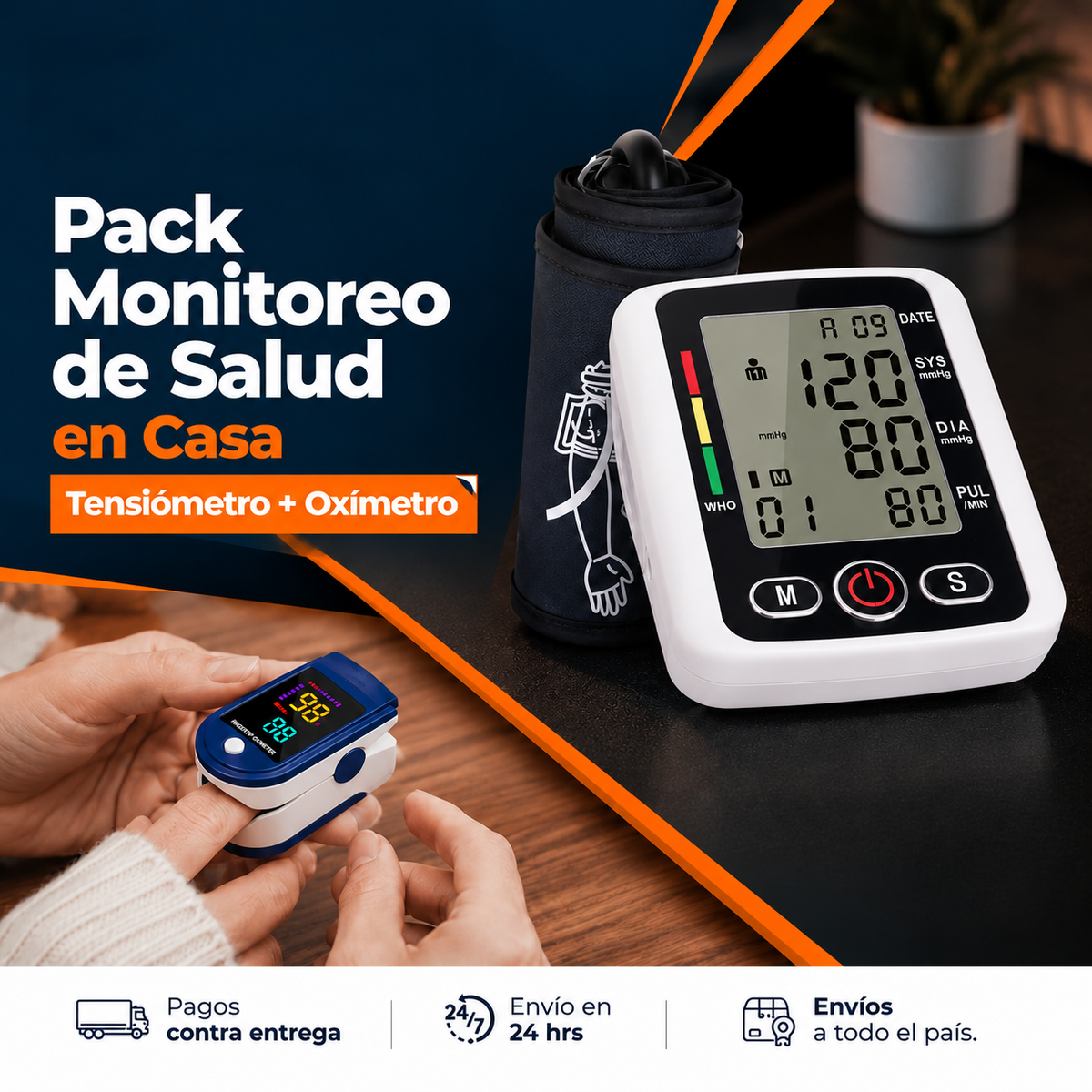Combo Tensiómetro Digital con Altavoz + Oxímetro de Pulso